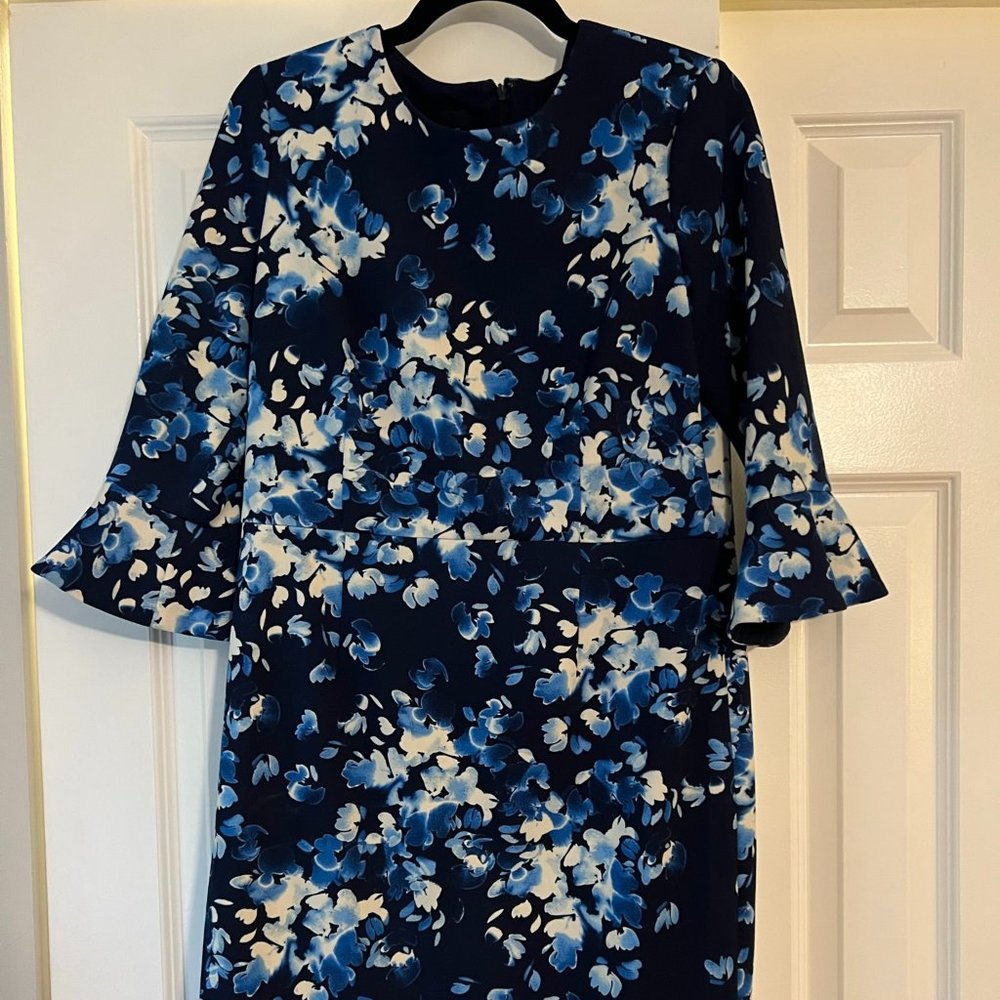 Blue Floral Ruffle Sleeve Dress
